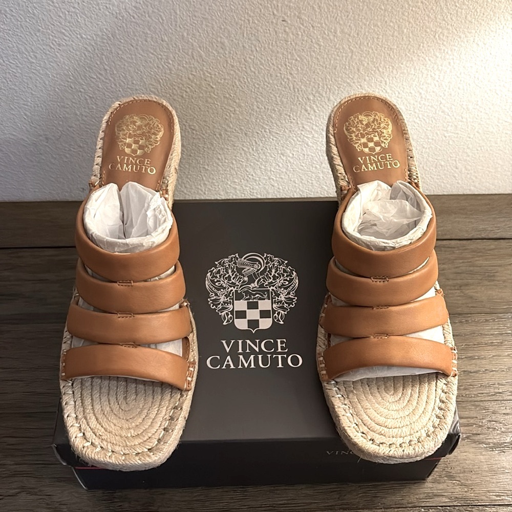 NIB [Vince Camuto] Molisana Cognac Slip-On Padded Espadrille Wedges Women’s 9.5 - Picture 3 of 14